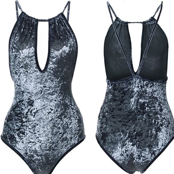 Other - Crushed Velvet Halter Neck High Grey One Piece